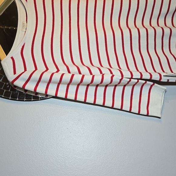 J. Crew Cotton Knit Nautical Red and White Striped Zipper Sides Pullover Sweater - Picture 4 of 12